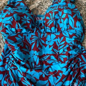 Lands End Women’s Swim Floral One-Piece Swimsuit - Blue and Red